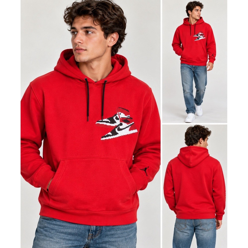 Jordan Hoodie Mens XL Red Embroidered Air Jordan 1 AJ1 Sneaker Jumpman Pullover